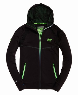 Superdry Training Cipzár Férfi Kapucnis Pulóver Fekete/Zöld | NAILT2309